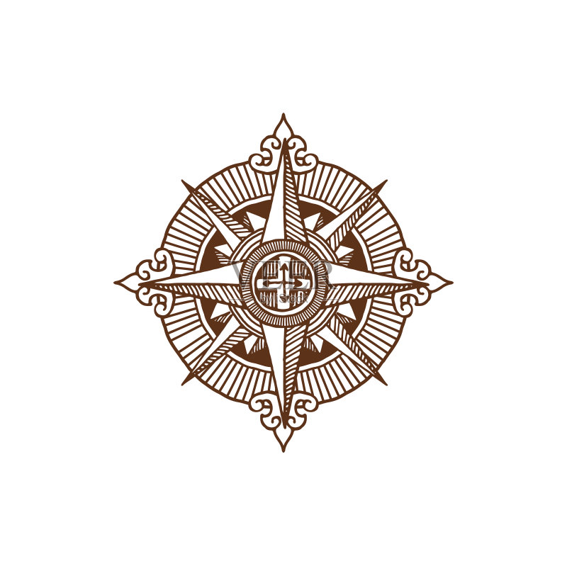复古航海罗盘中世纪地图图标素材
