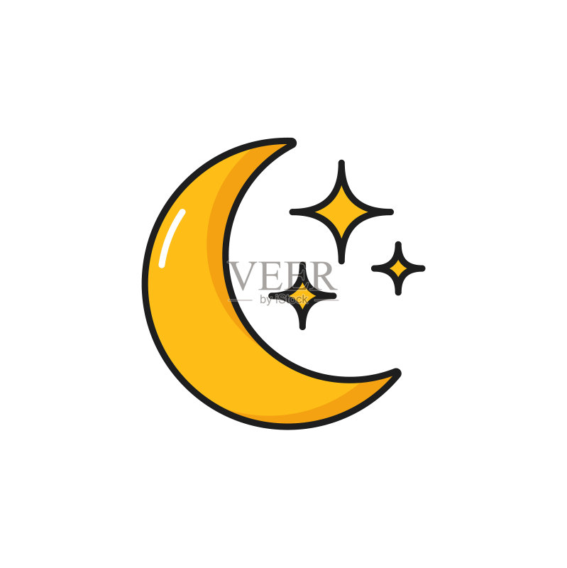 天气预报彩色轮廓图标:夜月图标素材