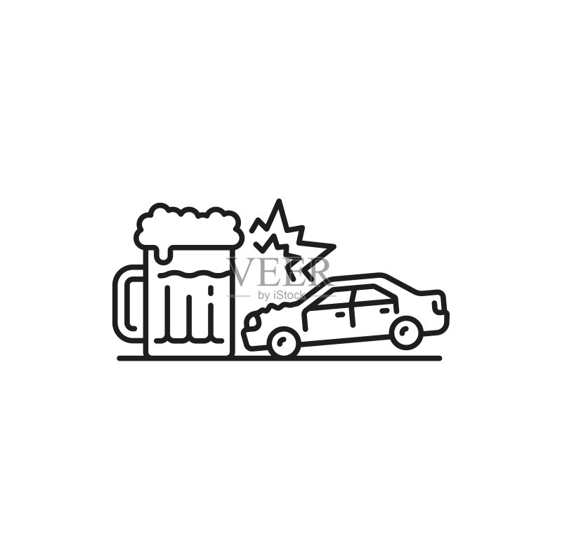 醉酒驾驶员道路碰撞事故细线图标图标素材