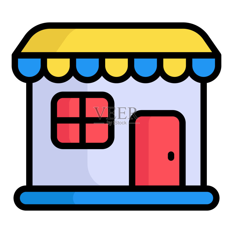 店铺彩色轮廓图标,购物和折扣促销图标图标素材