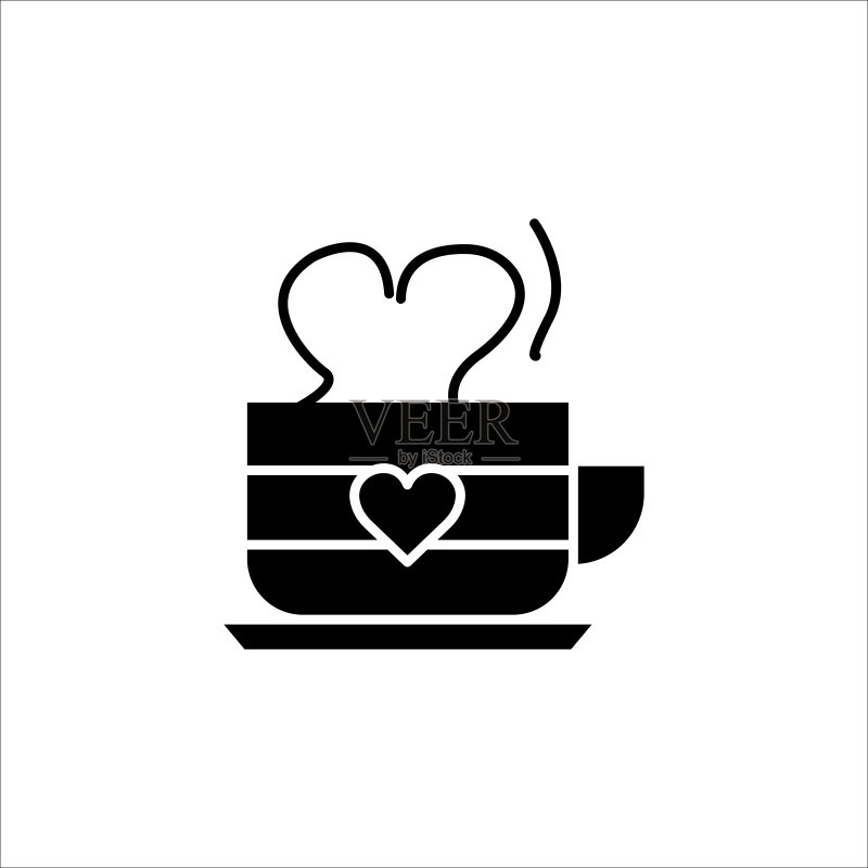 带爱心的咖啡杯图标,简约可编辑设计矢量模板图标素材