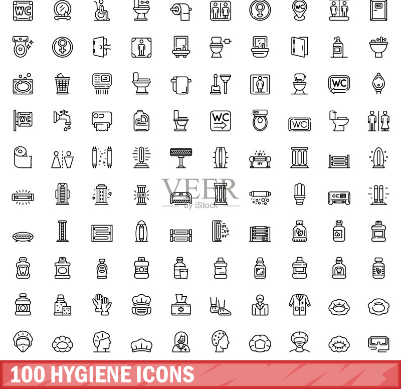 100个线性风格卫生图标合集图标素材