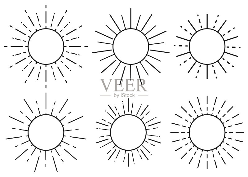 太阳图标,光芒四射的太阳光线矢量图图标素材
