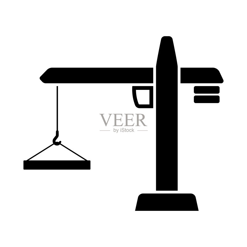 建筑起重机图标:用于起吊货物的塔式起重机黑色剪影侧视图矢量扁平图形插图图标素材