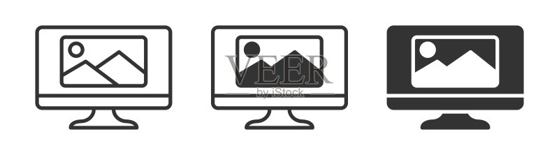 带有图像编辑图标的显示器,矢量图图标素材
