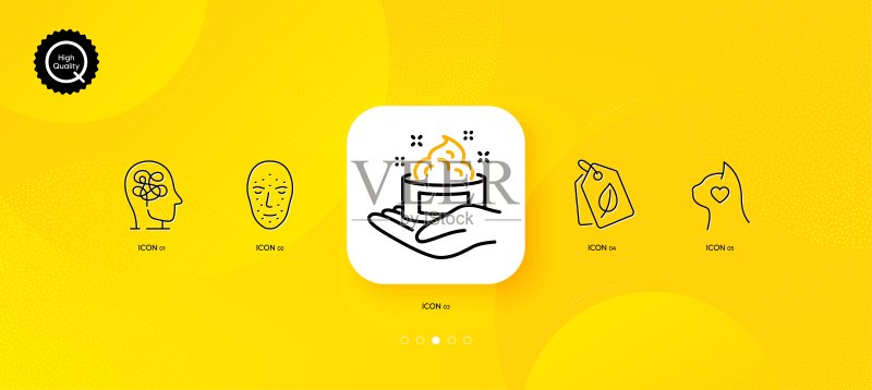 宠物护理、面部生物识别和压力最小化图标矢量素材图标素材