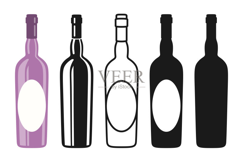 葡萄酒瓶标志图标线条印章复古设计酒精饮料香槟模型图标素材