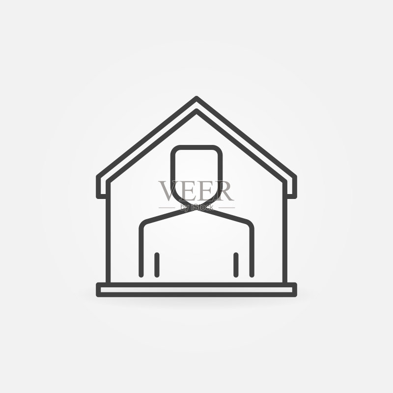 房屋线条中的男子图标 - 居家概念矢量符号图标素材