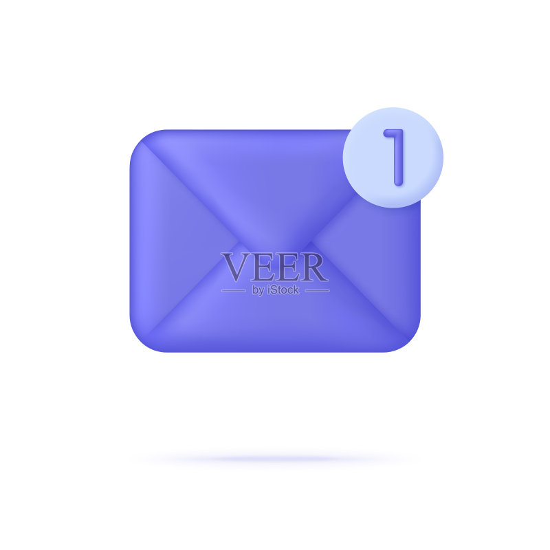 带有新消息通知的3D邮件信封图标,新通知到达,新消息通知概念图标素材