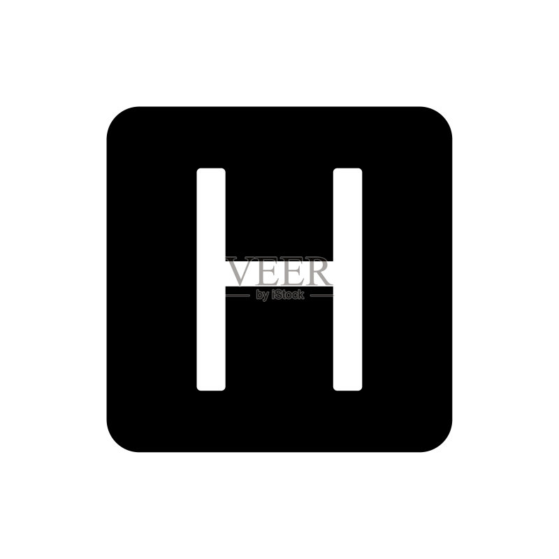 带有白色H字母的黑色方块图标。商务沟通概念。矢量图。库存图片。图标素材