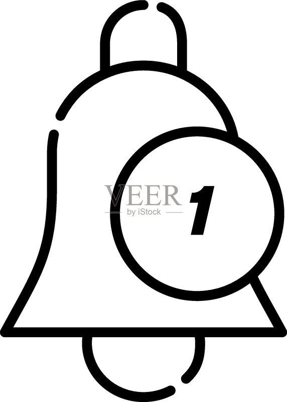用黑色细线绘制的简约矢量隔离象形图,用于网站、广告、商店,以铃铛作为通知符号的矢量线图标图标素材