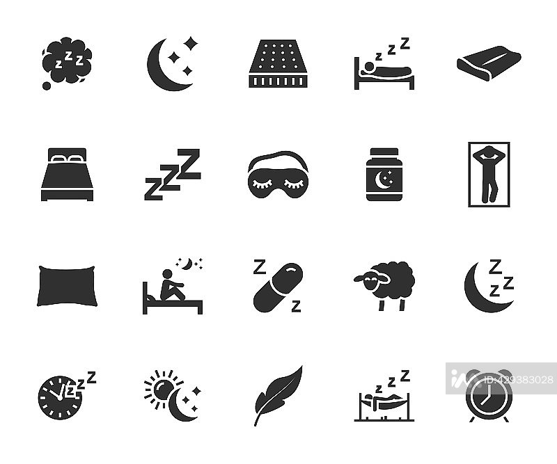 睡眠扁平图标矢量集图标素材