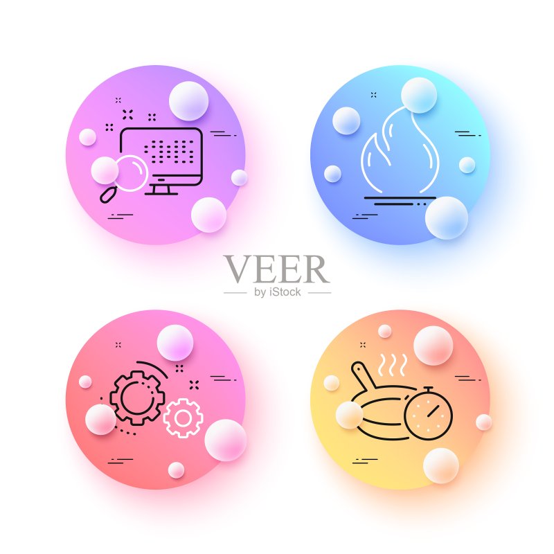 火焰能量、齿轮和平底锅极简线条图标。适用于Web应用程序、印刷。矢量图图标素材