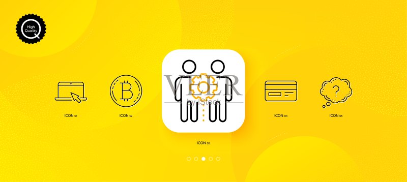 信用卡、员工团队合作和比特币极简线条图标。适用于Web应用程序、印刷。矢量图图标素材