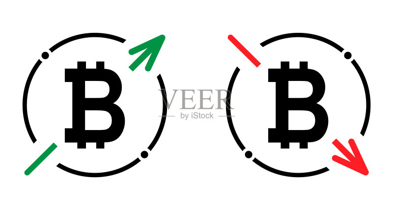 比特币成本符号增加和减少图标套装,货币矢量符号隔离在背景上图标素材