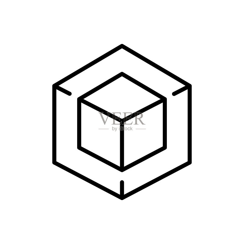 立方体内的立方体线条图标,3D项目建筑工程技术概念,矢量线条图标,适用于商业和广告图标素材