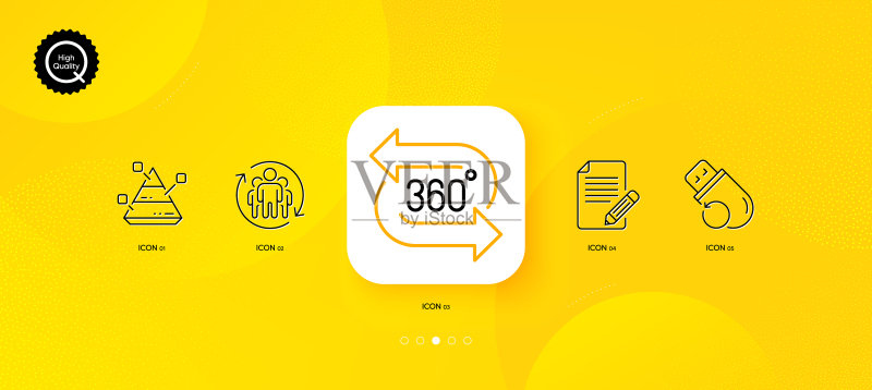 360度团队合作和闪存极简线条图标素材