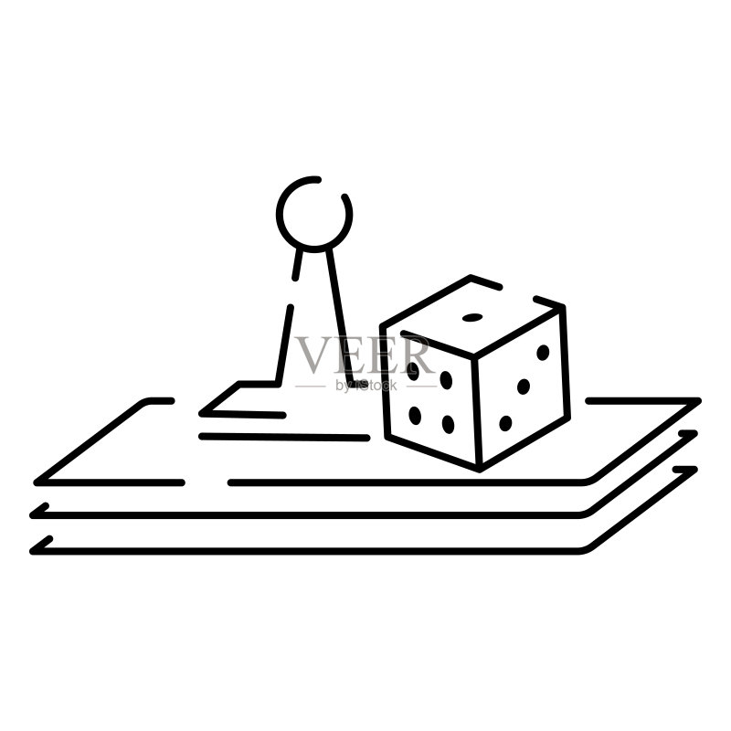 棋盘或桌面游戏线性图标矢量图:娱乐活动,有棋子、骰子和卡片图标素材