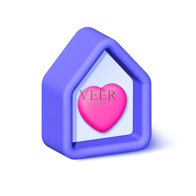 3D房屋Web设计抽象元素:家庭关爱公益矢量图标图标素材