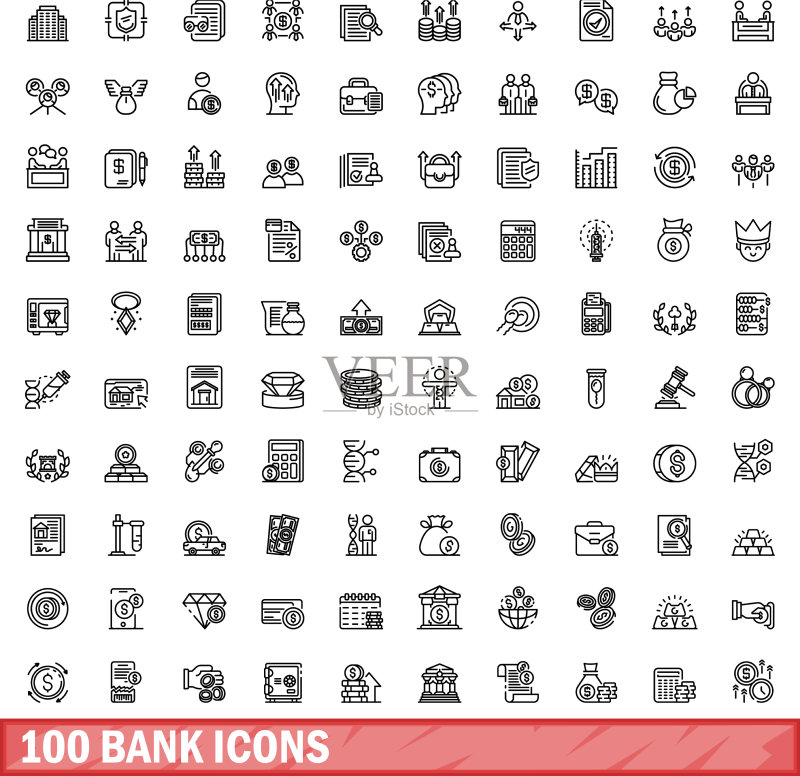 100个银行图标轮廓样式合集图标素材