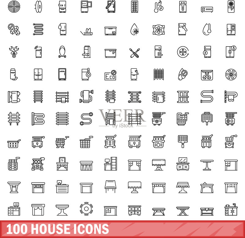 100个房屋图标轮廓风格图标素材