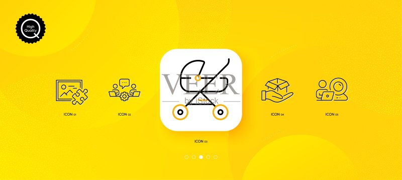婴儿车、视频会议和手提箱极简线条图标。适用于Web应用程序、印刷的矢量素材图标素材