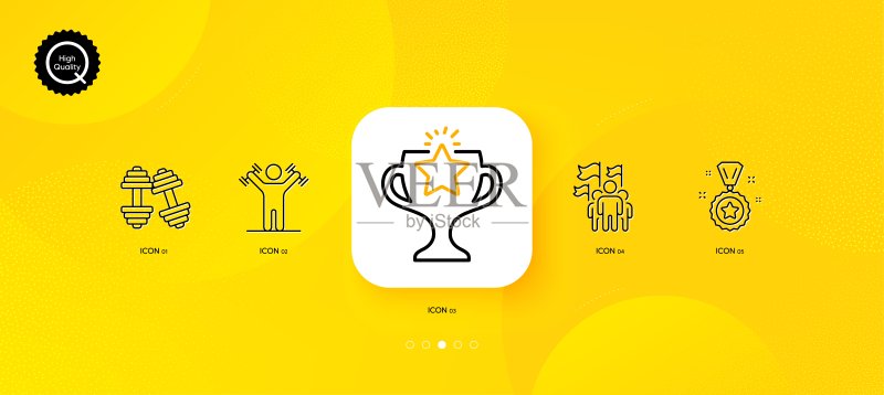 胜利、奖励和哑铃锻炼极简线条图标图标素材