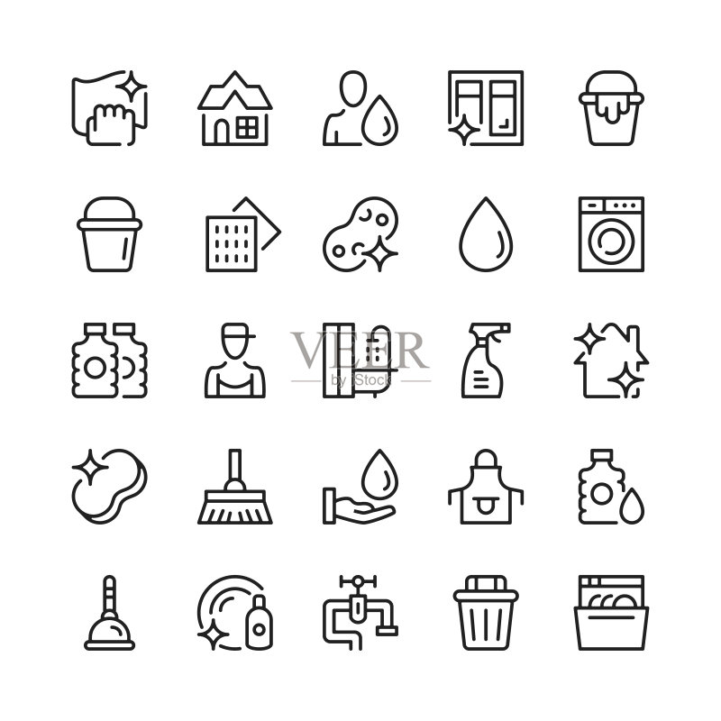 清洁线条图标。轮廓符号。矢量线条图标集图标素材