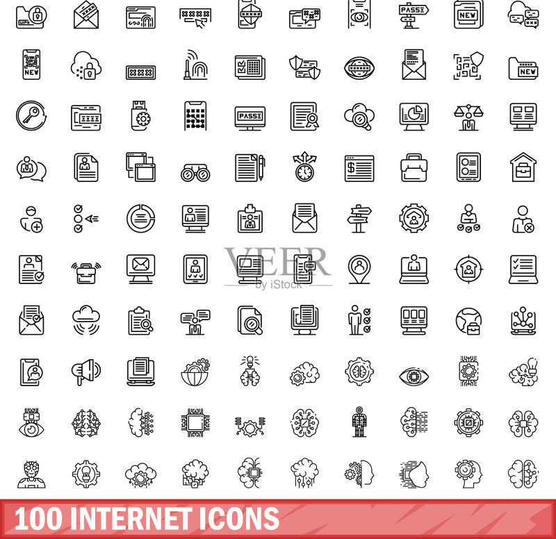 100个互联网图标合集,轮廓风格图标素材