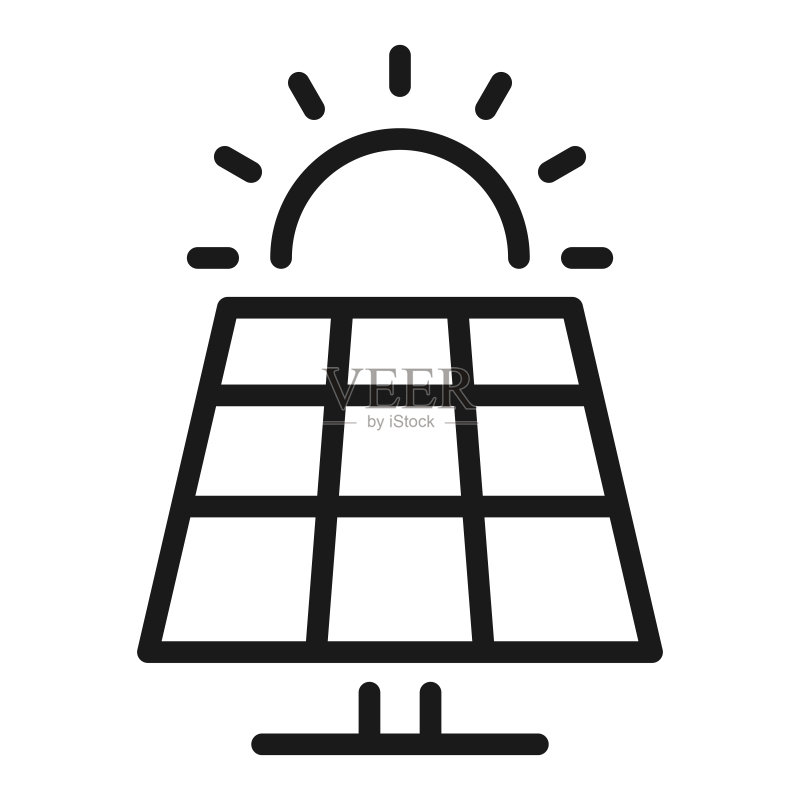 太阳能板线条图标。太阳能电力矢量图图标素材