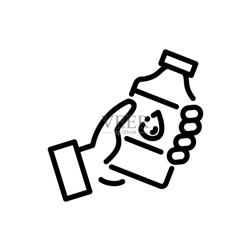 水线图标:液体、水滴、饮用、蒸发等H2O概念矢量黑线图标图标素材