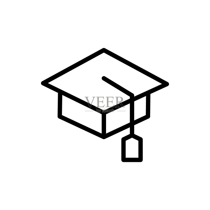教育帽线性图标:大学、教师、课本、远程学习、学生、讲座等学习概念图标素材