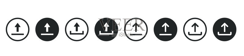 黑色上传下载按钮图标,带有向下的箭头,适用于UI UX的云存储按钮图标素材