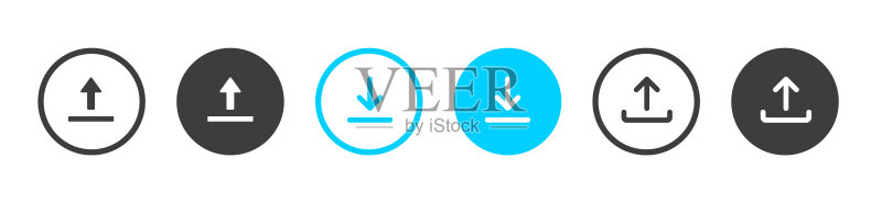 黑色下载上传按钮图标,适用于UI UX的云图标图标素材