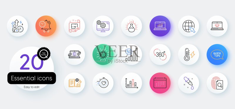 文案笔记本、困难压力和360度线性图标简约合集,适用于Web应用程序。矢量图图标素材