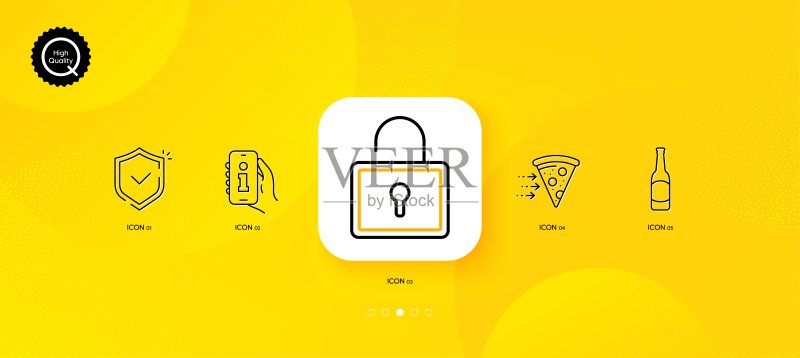 啤酒、锁和食品配送极简线条图标矢量素材(适用于网页应用程序和印刷)图标素材