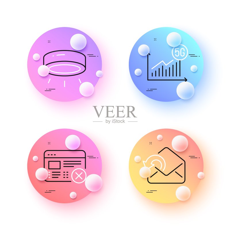 5G统计、发送邮件和LED灯极简线条图标。适用于Web应用程序、印刷。矢量图标素材