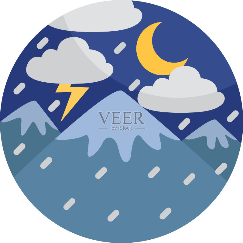 白色山间夜间暴风雪图标素材