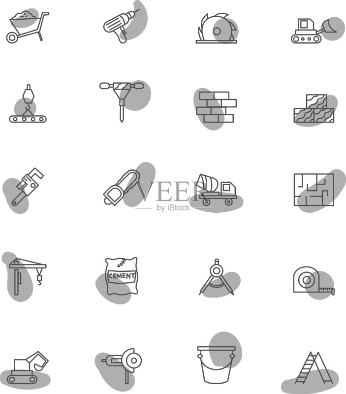 白色背景上的建筑工具图标素材