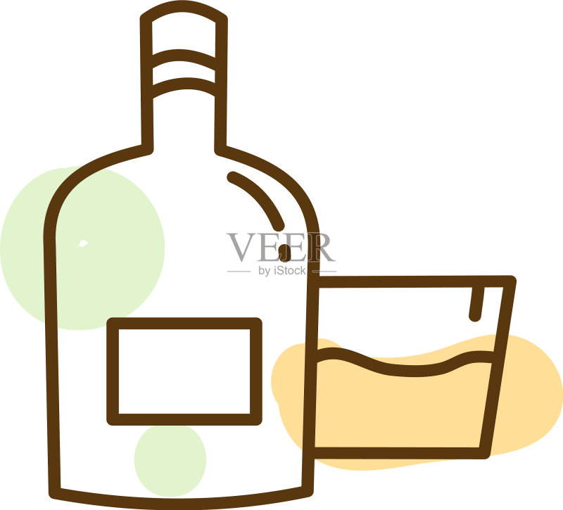 白色背景上的玻璃杯和酒精瓶图标素材