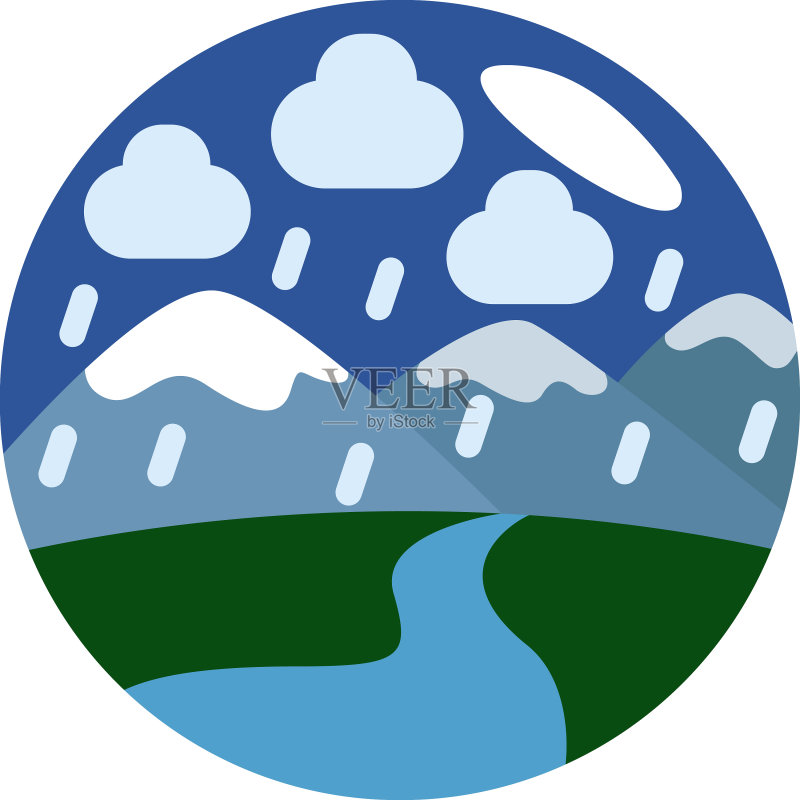 白色背景下的山中雨景图标素材