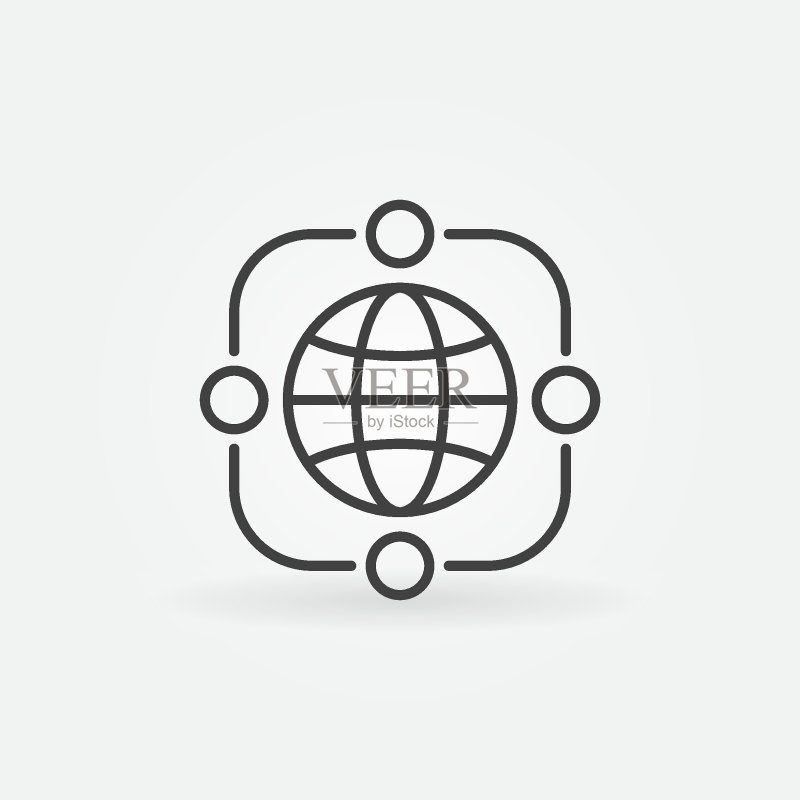 带有地球的矢量外包图标。轮廓风格符号图标素材