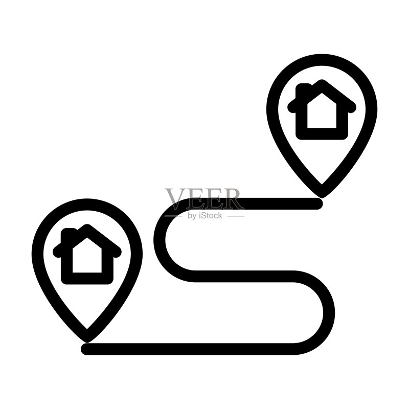 带地图的房屋线条图标插图,适用于房屋位置图标,与房地产相关的图标,简单的矢量设计可编辑,32 x 32像素完美图标素材
