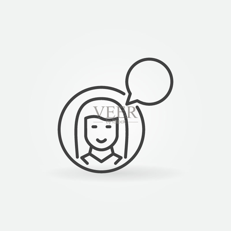 带有语音气泡图标的女人,矢量说话概念线性标志图标素材