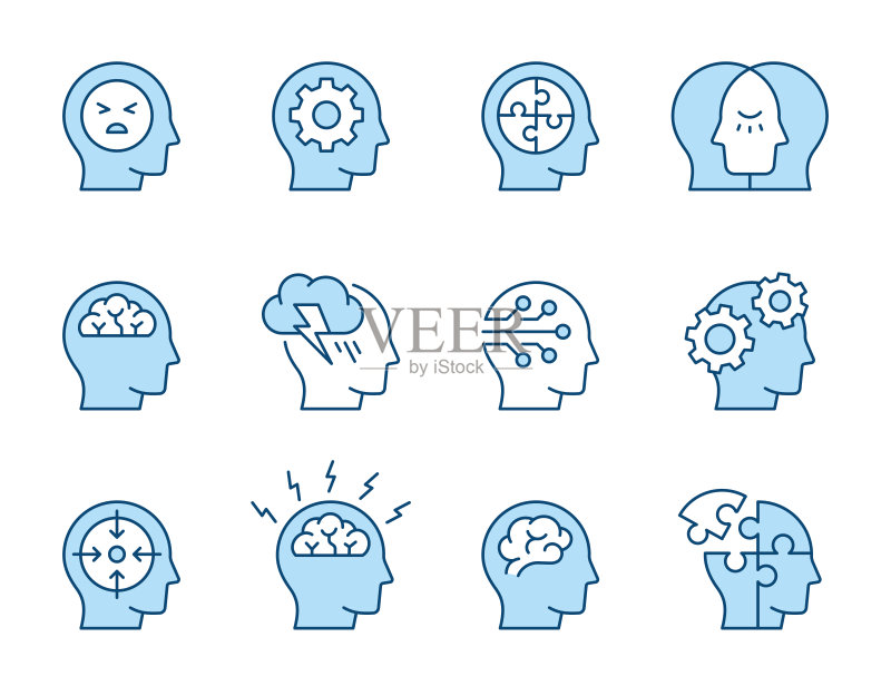 抑郁与压力线性图标(可编辑描边)图标素材