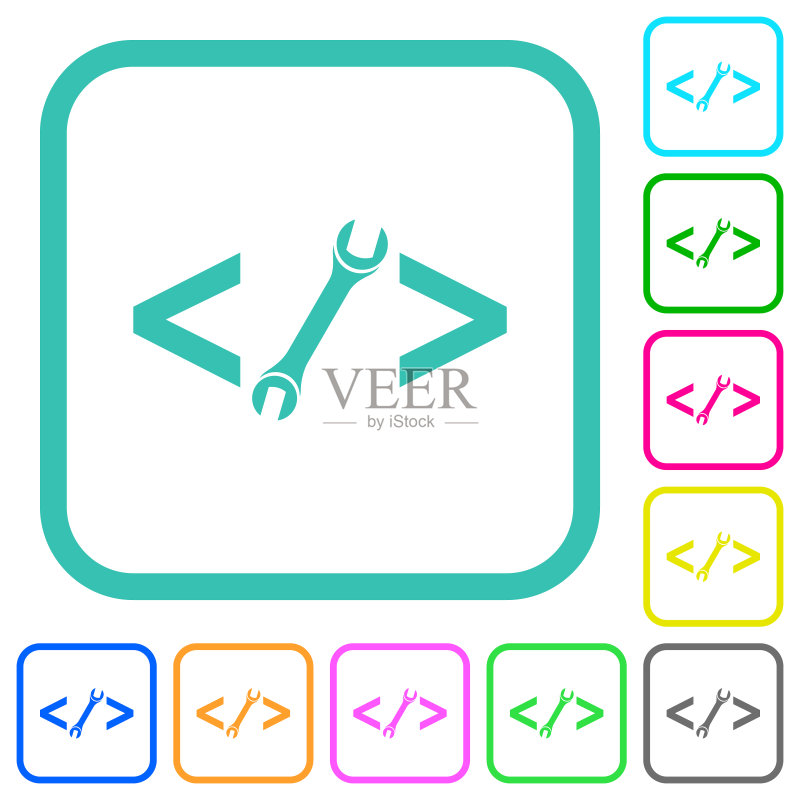 鲜艳的扁平风格Web开发扳手图标图标素材