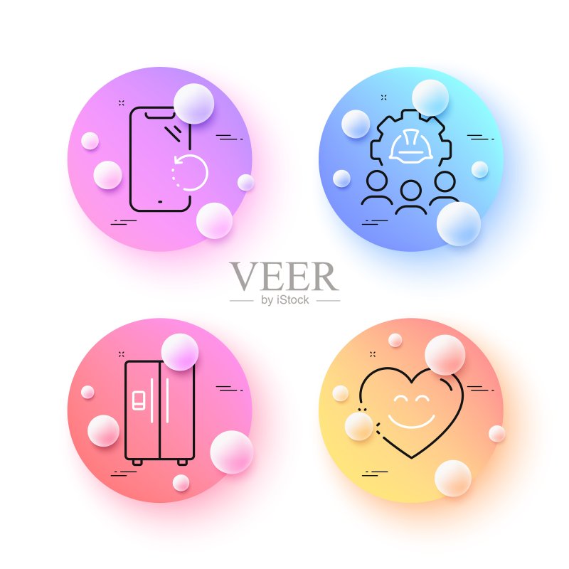 工程团队,智能手机恢复和微笑聊天最小线性图标。用于Web应用程序、打印。矢量图标素材