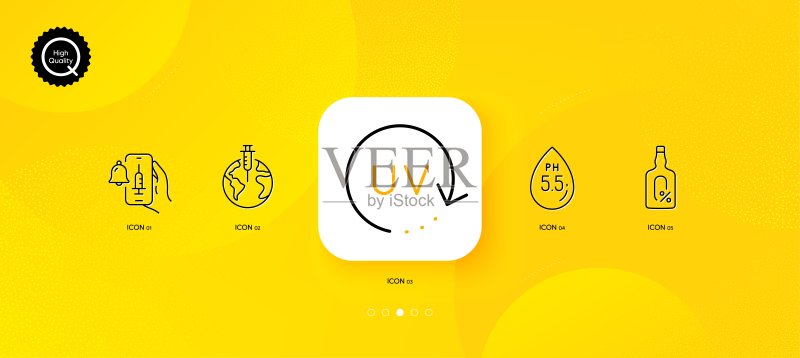 紫外线防护、疫情疫苗和无酒精最小线图标。用于Web应用程序、打印。矢量图标素材