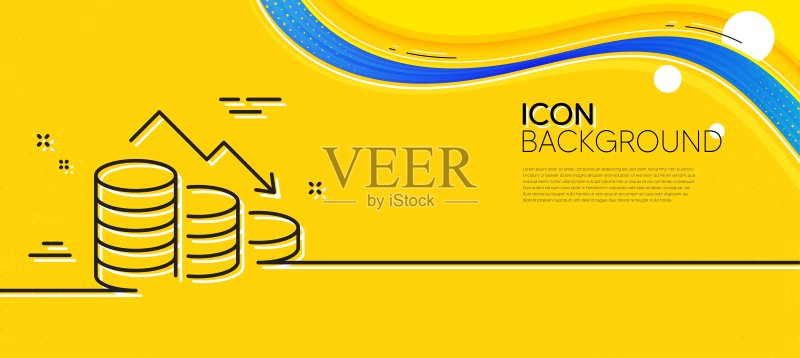 资金损失细线图标。金融危机标志。黄色极简细线banner。矢量图标素材