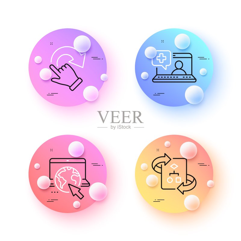 技术算法、旋转手势和医疗帮助极简线条图标。适用于Web应用程序、印刷。矢量图图标素材